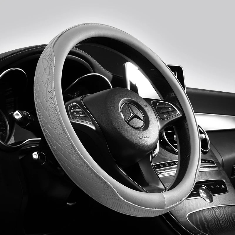 Napa Leather Perforated Patchwork Car Steering Wheel Cover, Non-slip, Breathable, Universal 15 Inch (Approx. 38.1cm)