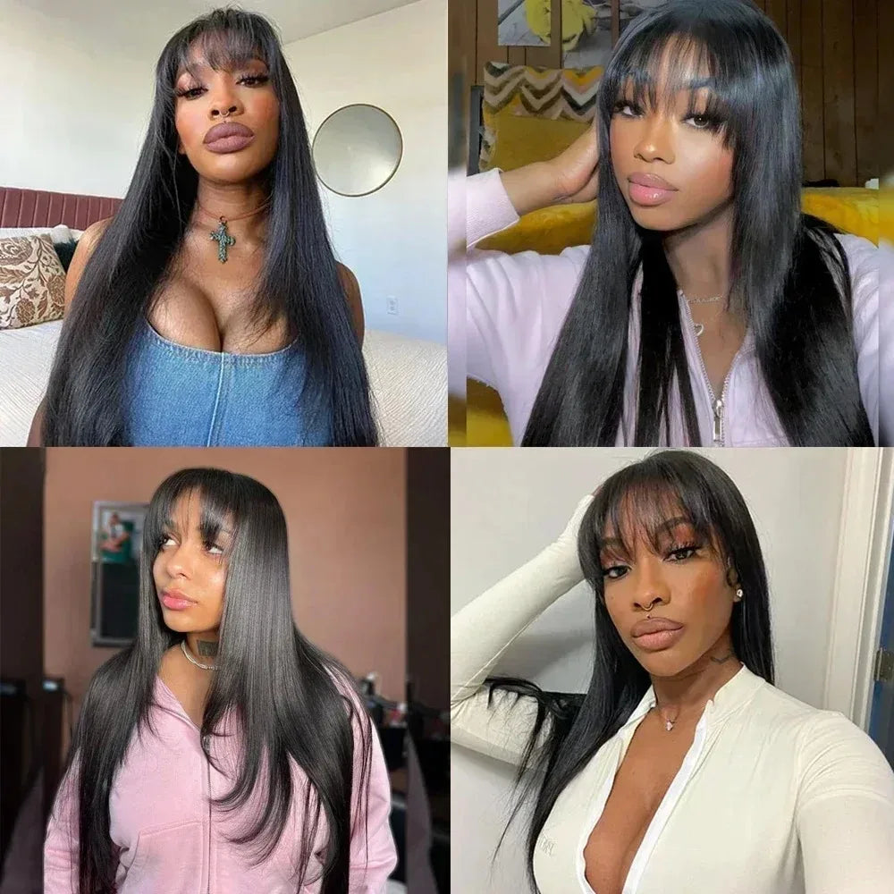 Light Brown Short Bob Layered Lace Front Wig With Bangs Straight Lace Frontal Wig 13x4 Glueless Synthetic Heat Resistant Cosplay