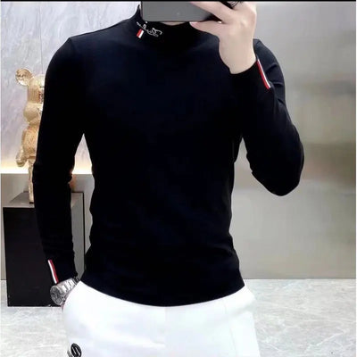 Herren Langarmshirt Winter Verdicken Warm Halten Trend Vielseitig Schmal Geschnitten Freizeit Rollkragen Unterhemd Atmungsaktiver Pullover