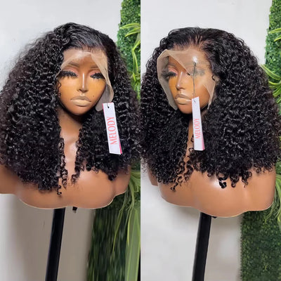Brasilianische Deep Water Wave Bob Perücke 13x4 Lace Frontale Perücke 100% Echthaar Kurze lockige 4x4 Closure Perücke Vorgezupftes Remy-Haar 14 Zoll