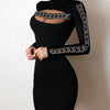 Evening Dresses for Women 2022 New Elegant Sexy Party Wedding Guest Glitter Contrast Lace Cutout Long Sleeve Bodycon Mini Dress