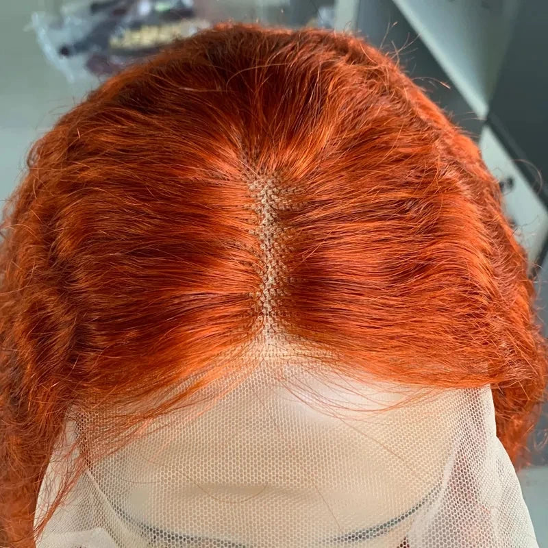 Swupod 13x4 13x6 220% Density Transparent HD Lace Front Wig for Women Deep Wave Remy Human Hair Ginger Orange 350# Loose Curly