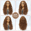 Latisha 13X6 HD Synthetische Spitzenfrontperücke lockig vorgezupfte Lace-Frontal-Perücke mit Pony für Damen, Highlights mit Babyhaar, 24 Zoll