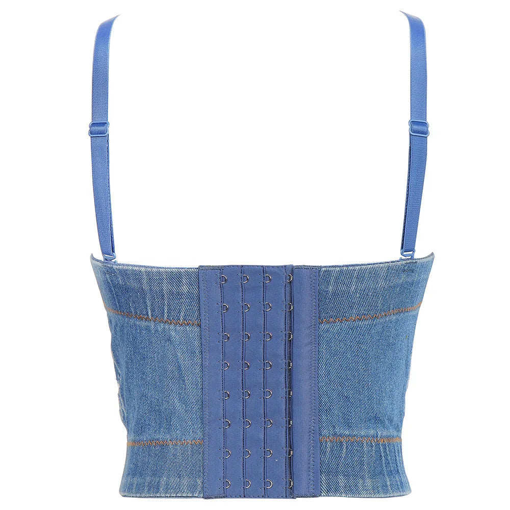 Irene Tinnie Sexy Cute Loch Cartoon Dekoration Push Up Bustier Damen Jeans Bralette Cropped Top Weste Große Größe