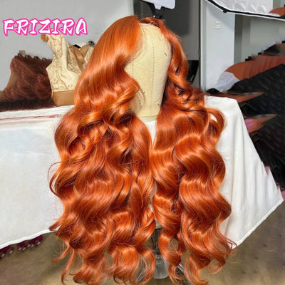 250% Density  Ginger Orange Body Wave 13x6 HD Lace Front Wig Human Hair For Women #350 Colored Pre Plucked Natural Hairline