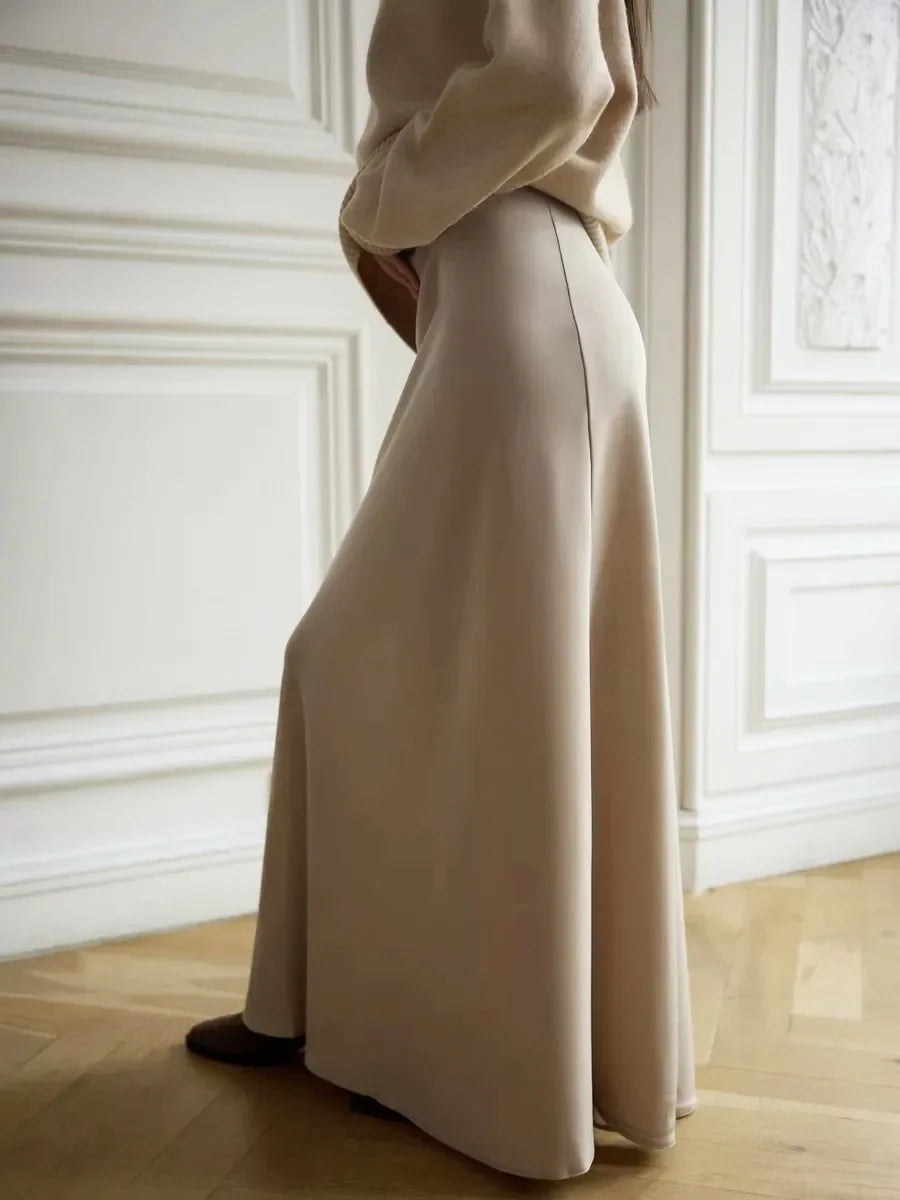 Wolfeel Freizeit Satin Damenrock Frühling Sommer Mode Locker Hoher Bund Maxi Röcke Elegant Einfacher Satin-Fischschwanzrock