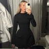 Hugcitar 2024 Frühling O-Ausschnitt Langarm Uni Patchwork Reißverschluss Sexy Bodycon Minikleid Damen Mode Outfits Geburtstagsparty Y2K