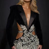 2024 Luxus Diamanten Quasten Sexy Cut-Out Gekerbte Schwarze Minikleid Damen Abendparty Vestido Feiern Club Party Outfit