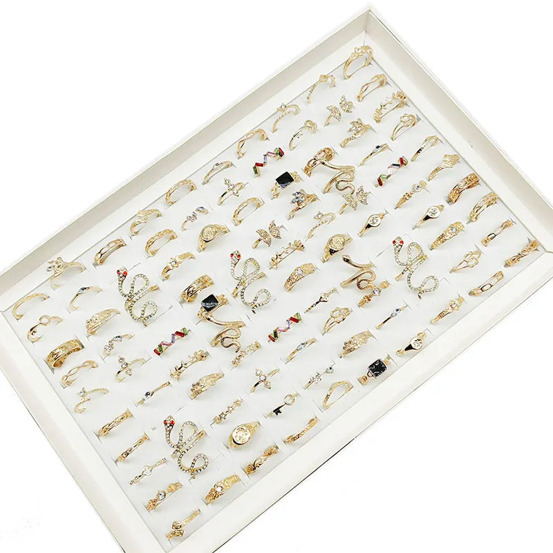 30pcs/Lot Wholesale New Mix Style Big Snake Finger Rings For Women Black Enamel Cutout Butterfly Star Cute Flower Jewelry Gifts