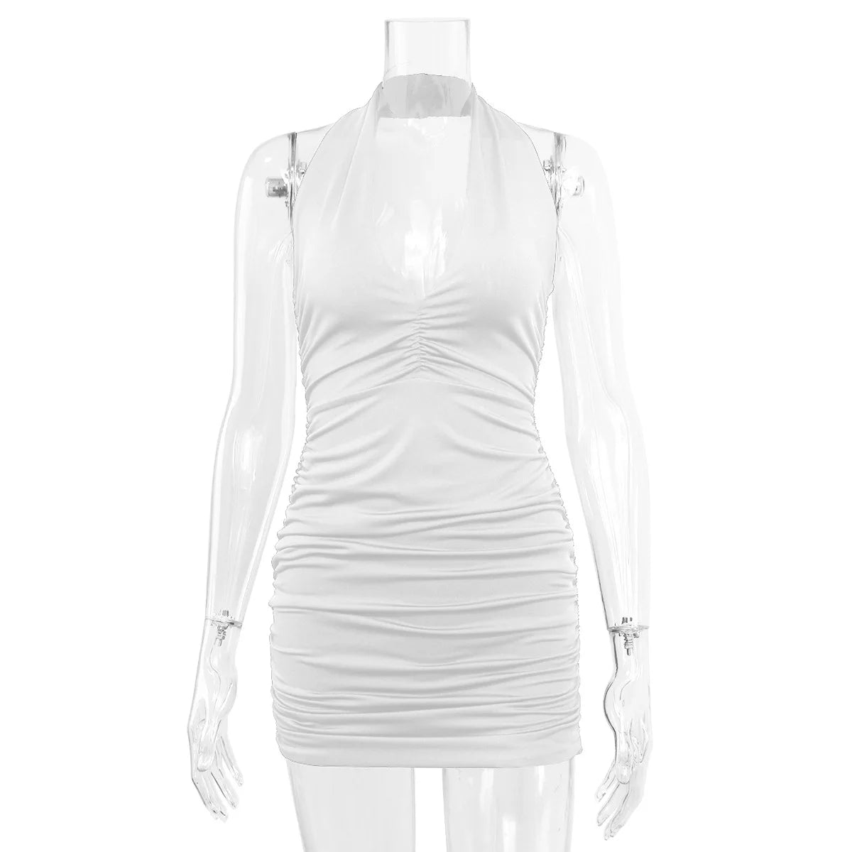 Sexy tiefes V Abendparty Ärmelloses rückenfreies Kleid 2024 Sommer Kurzes Weißes Neckholder-Kleid Damen Enges Club Mini Kleid Clubwear