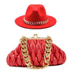 Set Straw Hat and Bag Set Gold Chain Bag Hat Set Ladies Leather Bag Tote Church Fedora Party Jazz Straw Hat