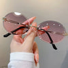 Vintage Metal Punk Sunglasses Rimless Oval Sun Glasses Trendy Frameless Shades UV400 Protection Gradient Glasses