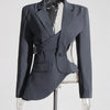 TWOTWINSTYLE Hollow Out Backless Slimming Blazers For Women Notched Collar Long Sleeve Spliced Button Irregular Blazer Female