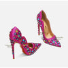 2025 Spring New High Heels Women's Embroidered Beaded Black Sexy Queen's Heel 10-12cm Pointed