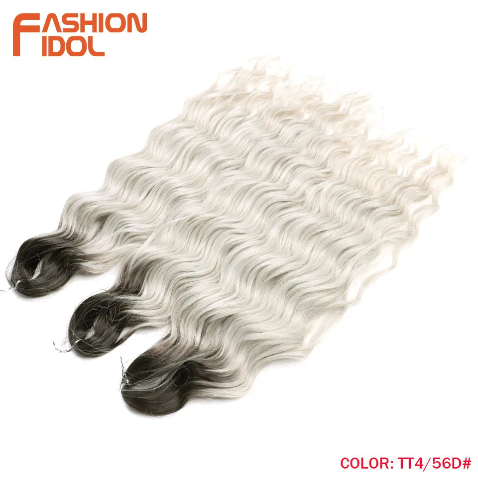 FASHION IDOL 24-Zoll Häkelhaar Synthetische Wasserwelle Flechthaarverlängerungen Ombré Regenbogenfarbe Kunsthaar Deep Wave Lockenhaar