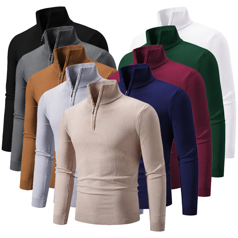 New Men's Sweater Half Zipper Pullovers Winter Warm Stand Collar Turtleneck Cotton Knitted Sweater Men Solid Color Sweatwear