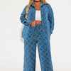 Denim 2 Piece Set Women Jeans and Jacket Winter Casual Outfits Long Sleeve Denim Plaid Coat and Pants Sets Plus Size Clothes