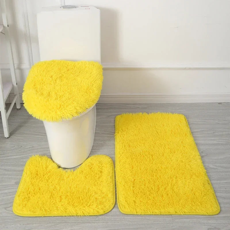3er-Set einfarbige Heimteppiche Toilettendeckelbezug Teppich-Set rutschfeste Fußmatte für Badezimmerboden Badteppich Fußmatte
