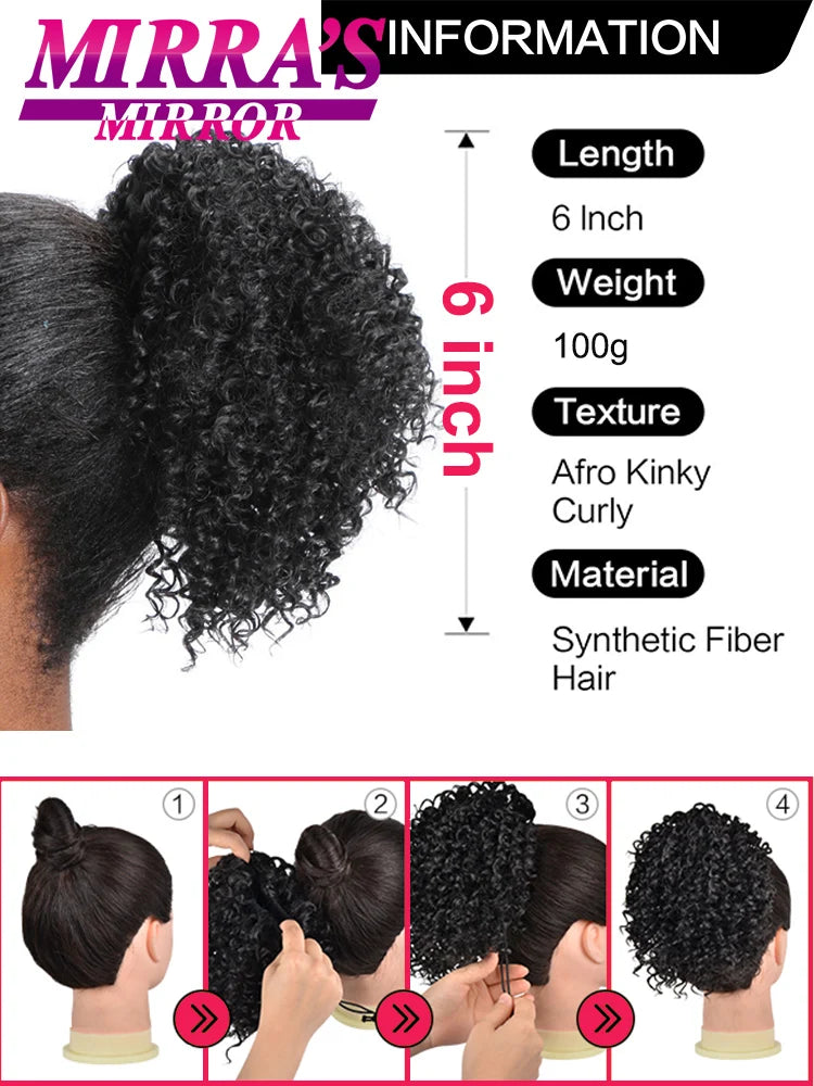 Synthetic Afro Puff Drawstring Ponytail Hair Bun 10 Inch Short Afro Kinkys Curly Afro Bun Extension Hairpieces Large Size