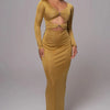 Mozision hollow out long sleeve sexy maxi dress for women fashion solid V neck back split bodycon club long dress elegant