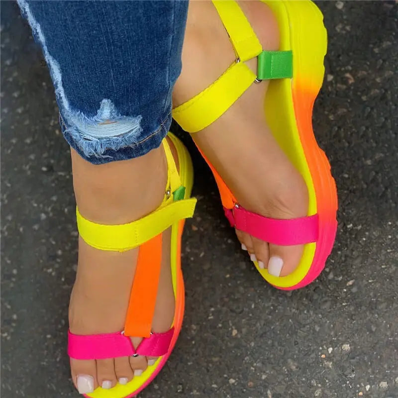 Beach Shoes Woman 2023 Summer Sandals Woman Non-Slip Casual Multi Color Shoes Fashion Solid Open Toe Sandals Daily Comfortable