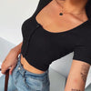 90er Jahre Vintage Y2k Cropped Top Damen Koreanische Mode Kpop T-Shirt Damen Knöpfe Eng Sexy Weißes Strick-T-Shirt Japanische Kleidung