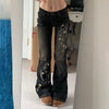 Weekeep Floral Embroidery Jeans Vintage 2000s Low Rise Flared Jeans Women Retro y2k Baggy Denim Pants High Street Basic Trousers