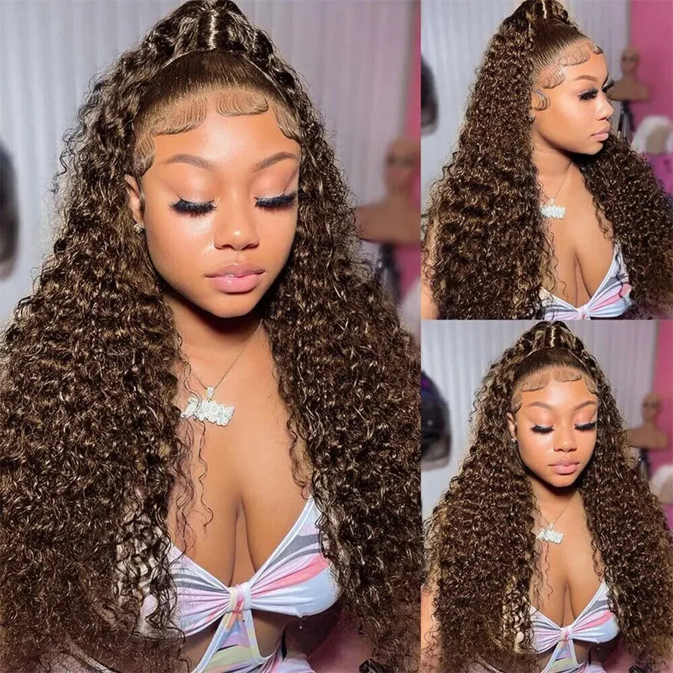 Chocolate Brown Curly Human Hair Wigs 13x4 13x6 Deep Wave Lace Frontal Wigs For Women Pre Plucked 100% Brazilian Human Hair Wig
