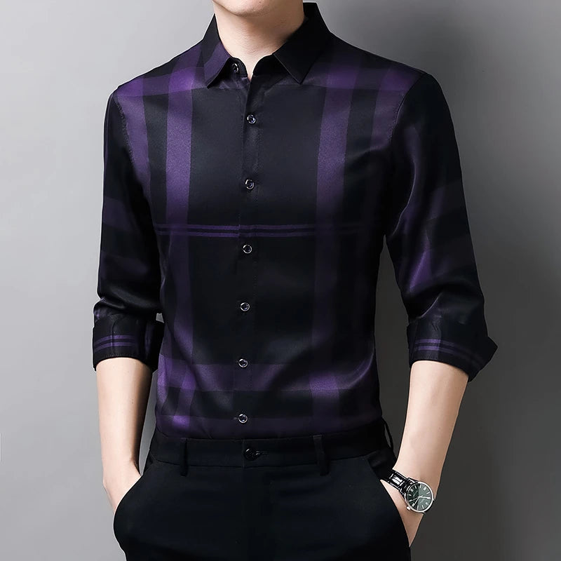 New Men's Casual and Fashionable Long Sleeved Shirt with Printed Anti Wrinkle Business Shirt