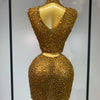 Luxury Rhinestone Mesh See Through Celebrate Birthday Dress Sparkly Top Short Skirt Two Pieces Sets Performance Stage Costume