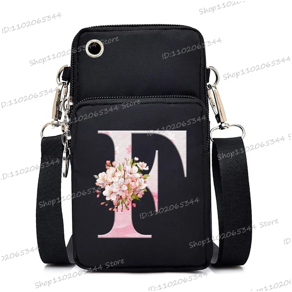 Damen Kuriertasche Kleine Handtasche Umhängetasche Geldbörse für Handy Sakura 26 Alphabet-Druck Münzgeldbörse Damen Kartenhalter