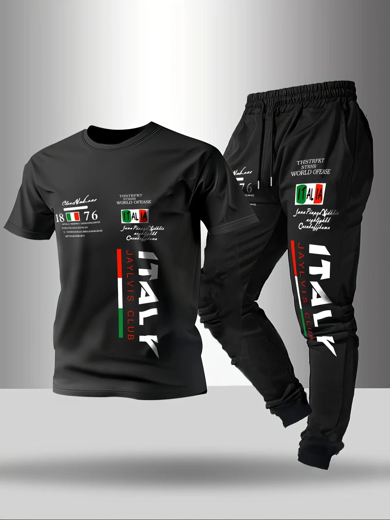 Summer fashion men's Italian letter print breathable and comfortable round neck T-shirt and pants set outdoor casual wear