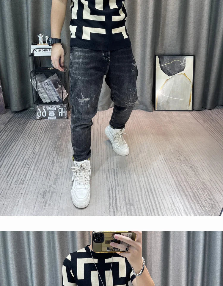 Luxury Men Autumn Knitted Tshirt 2024 Korean O-neck Short Sleeve Top Tees Streetwear Male Social Club Slim Fit Casual T-Shirt