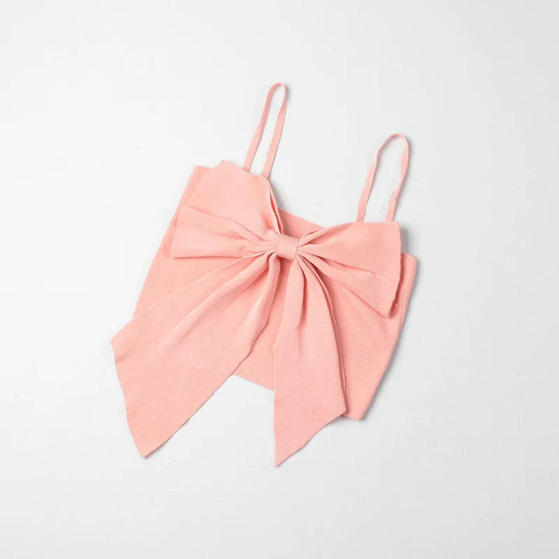 Summer Bow Crop Top Women Y2k Streetwear Clothes Korean Fashion Vest Blue White Pink Sleeveless Cute Tank Tops for Woman 2023