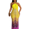 Neue Gradient Strass Tie-Dye Print Neckholder Meerjungfrau Lange Kleider Damen Rückenfrei Ärmellos Schmal Geburtstagsparty Abschlussball Vestidos