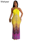 New Gradient Rhinestone Tie Dye Print Halter Mermaid Long Dresses Women Backless Sleeveless Slim Birthday Party Prom Vestidos