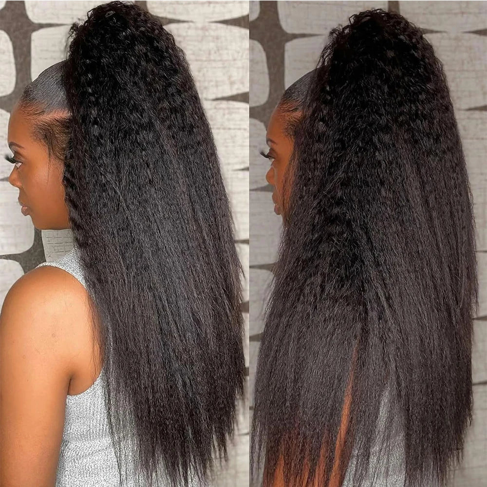 Invisible Strap HD 360 Lace Front Wigs Human Hair Kinky Straight 250 Density Precut 360 Full Lace Wig Drawstring Glueless Wig