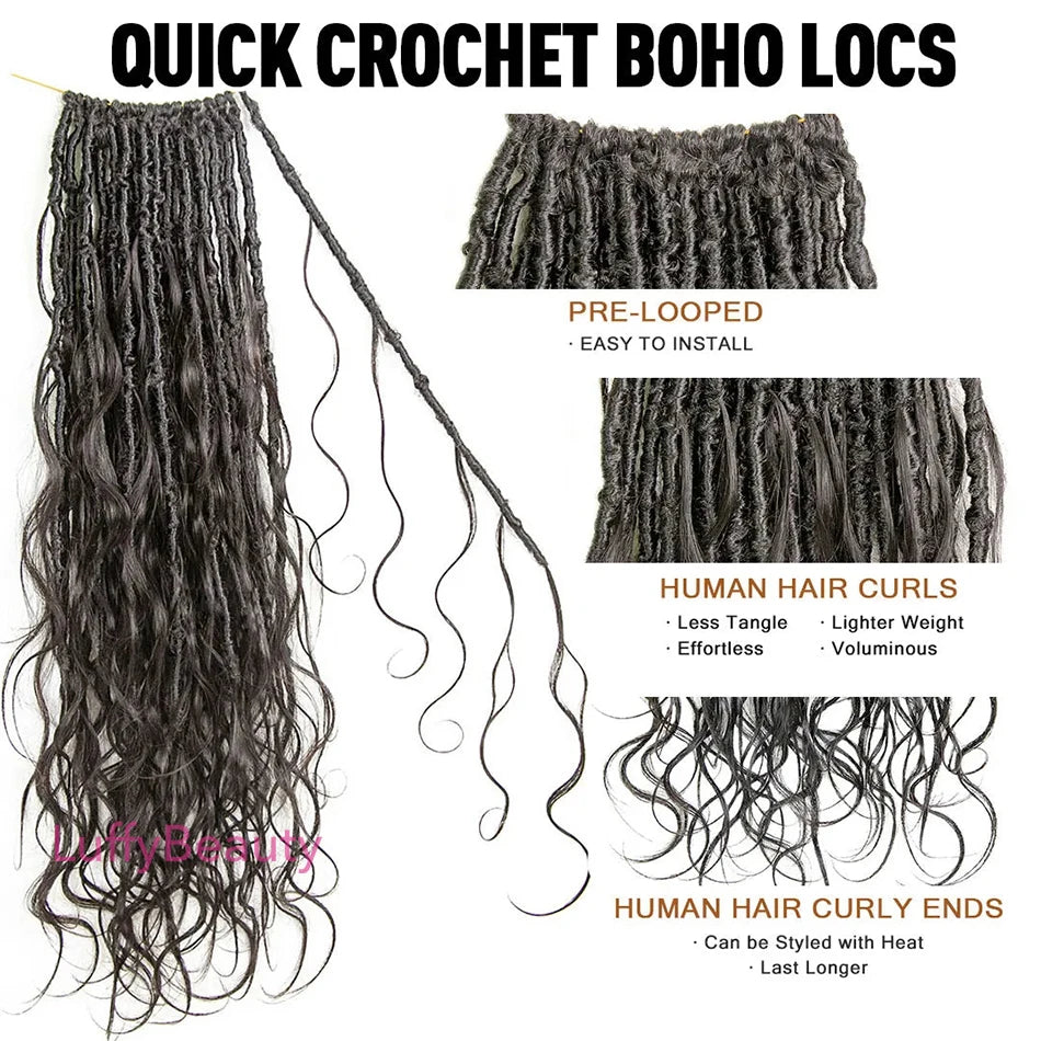 Body Wave Pre-Looped Crochet Boho Locs With Human Hair Curls Goddess Locs Body Wave Full Ends Hair Extensions For Black Women