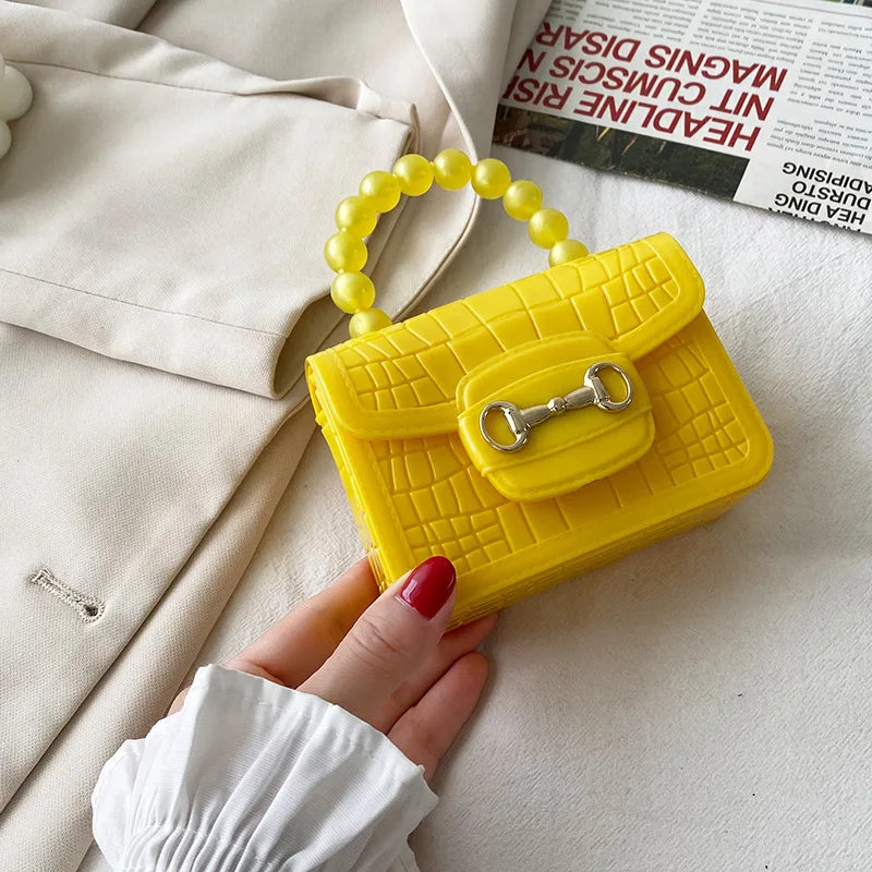 Fashion Mini Handbags PVC Crossbody Coin Purse Crocodile Pattern Pearl Handbag Plastic Small Chain Jelly Bag For Girl Wholesale