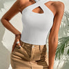 Summer New Women Heart Criss Cross Ribbed Knit Sleeveless Halter Crossfit Y2K Crop Top Clothes Femme Sexy Casual Backless Tank