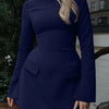 Dulzura Langarm Reißverschluss Bodycon Minikleid mit Taschen Einfarbig Elegantes Outfit Büro Streetwear Damen Herbst Winter Kleidung