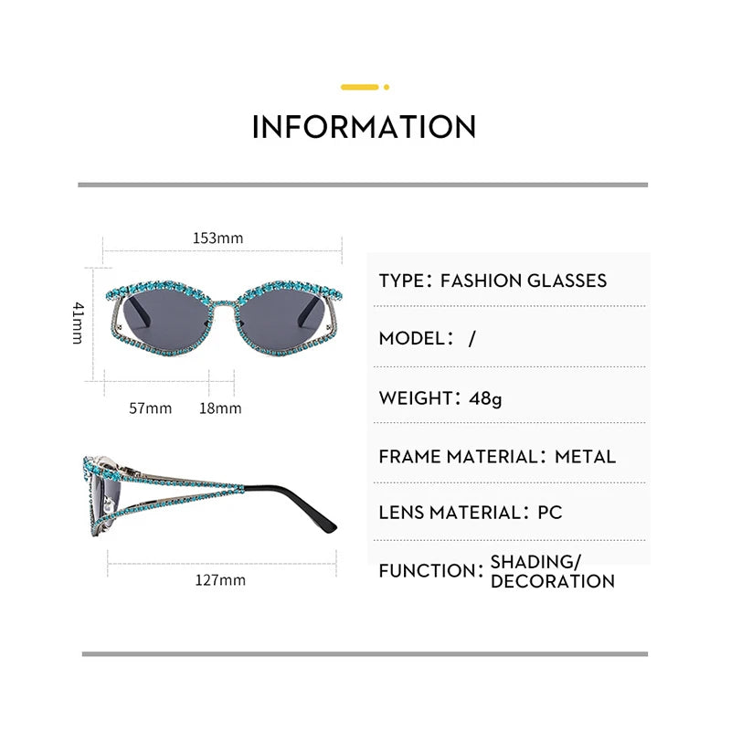 XJiea 2024 Designer Strass-Sonnenbrille für Damen Luxusmarken-Mode-Steampunk-Herrenbrille Party-Strand-Schatten-Accessoire