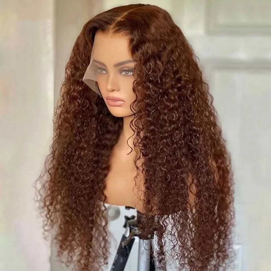 Chocolate Brown Curly Human Hair Wigs 13x4 13x6 Deep Wave Lace Frontal Wigs For Women Pre Plucked 100% Brazilian Human Hair Wig