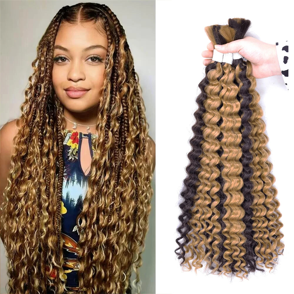 Synthetic Curly Deep Wave Bulk hair For Braiding 20inch No Weft Deep Wave For Braiding Micro Faux Braiding Hair for Boho Braids