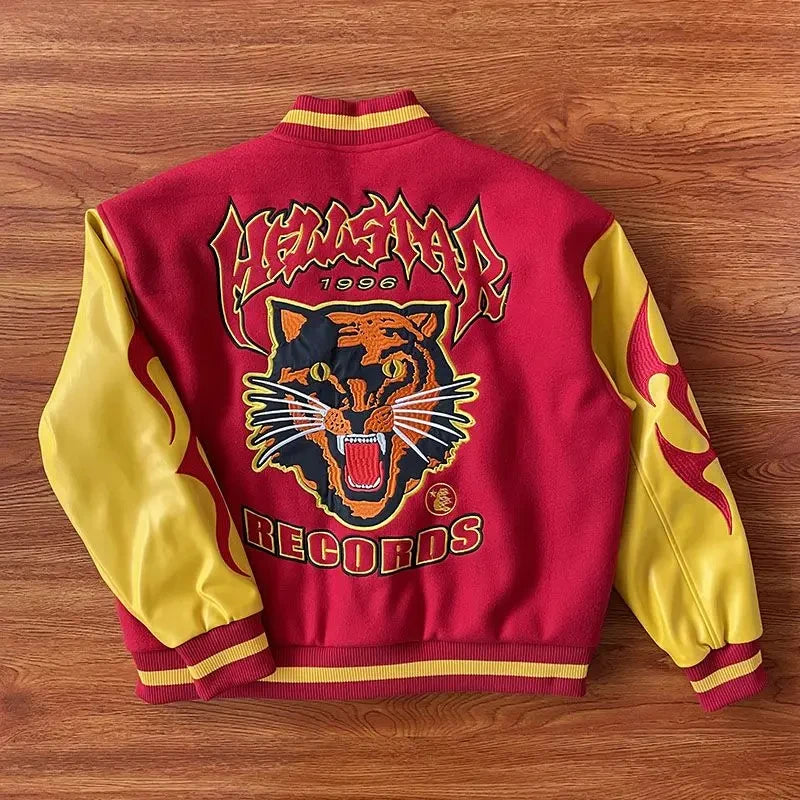 Street Popular Letter Flocking Embroidered Jacket And Coat Men 2023 New Y2K Harajuku Hip Hop Spliced Motorcycle Baseball Uniform