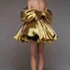 Luxury A-line Formal Occasion Party Dresses Satin Vestido Off the Shoulder Evening Prom Gowns Draped Corset Back Mini