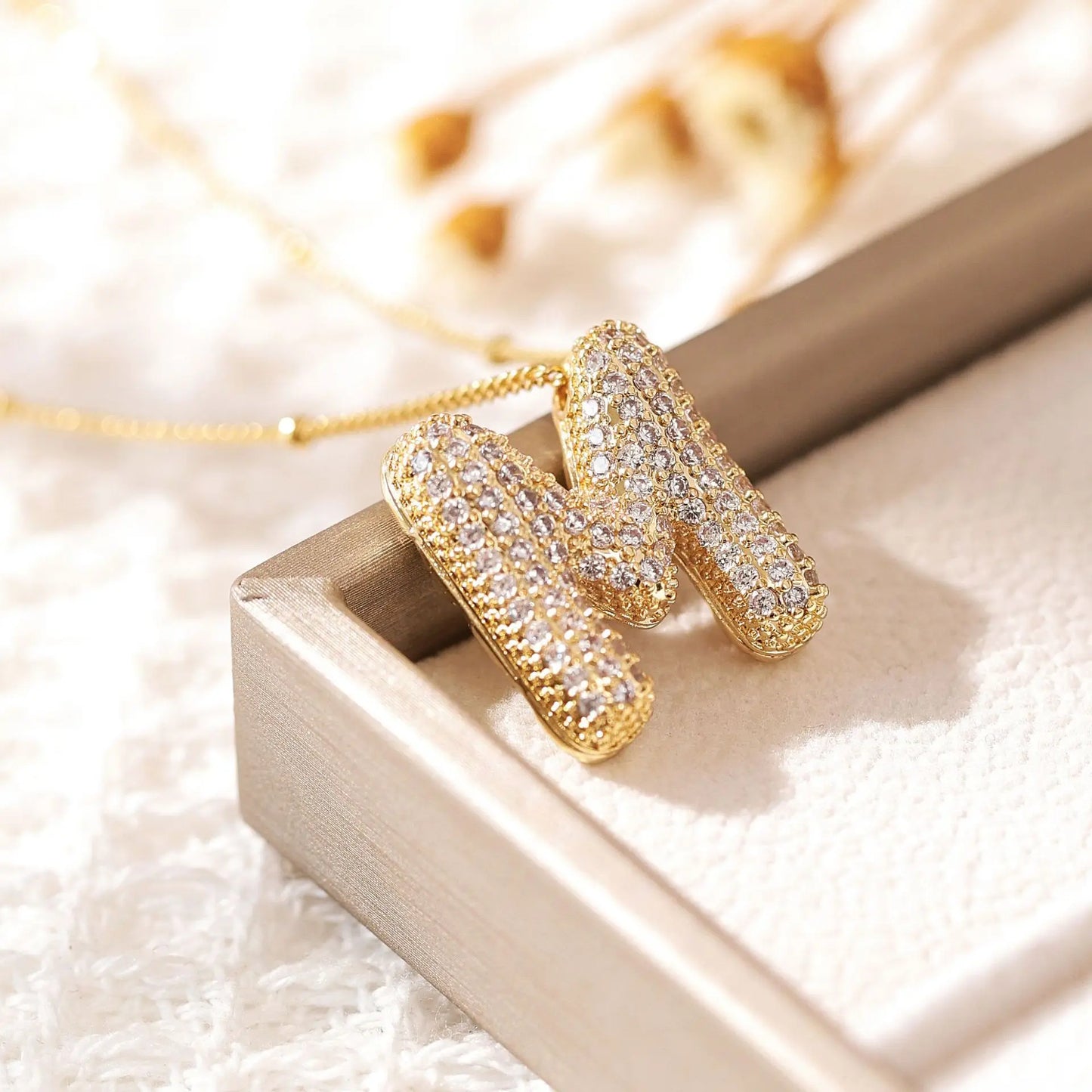 RAKOL Exquisite Copper Gold-plated Zircon Pendant American Minimalist Collarbone Chain 26 A-Z Balloon Letter Necklace For Women