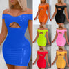 OMSJ Off-shoulder Nightclub Bar Women Pu Leather Tight Dress Candy Bright Color Sexy Hollow Out Backless Skirt Hot Girls Clothes