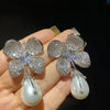 Zircon Pearl Temperament Flower Luxury Exquisite Earrings