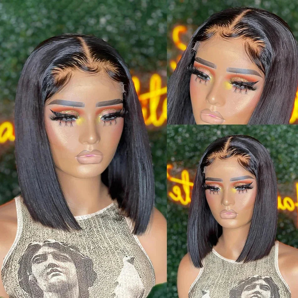 12A Double Drawn 210% Density Bone Straight Hair Bob Wig 13x4 Lace Front Wig 10-16 Inches Chocolate Brown Human Hair Wig